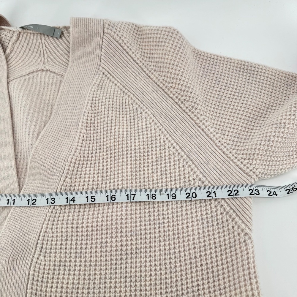 Vince Cardigan Womens Medium Beige Wool Cashmere Waffle Knit Open Front Sweater - Picture 6 of 10